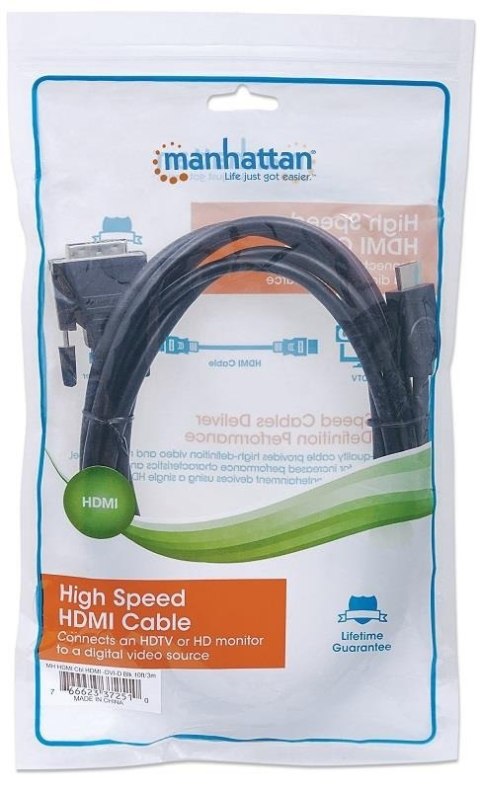 MANHATTAN HDMI (męski) - DVI-D 24+1 (męski) 3 m 3m /s1x HDMI (wtyk) DVI-D 24+1 (wtyk)